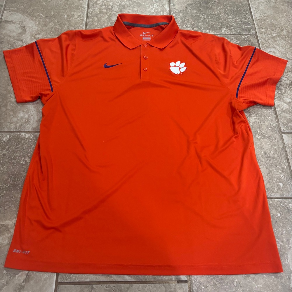 Nike Clemson Tigers Dri-FIT Polo Shirt Mens XXL Orange Short Sleeve 32856X-CM1